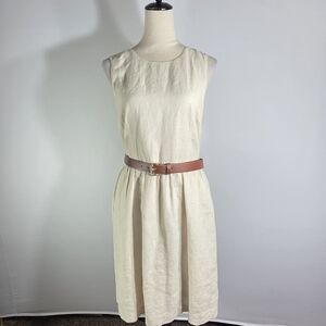 Michael Kors Cream Midi Dress with Tan Belt Size 14
